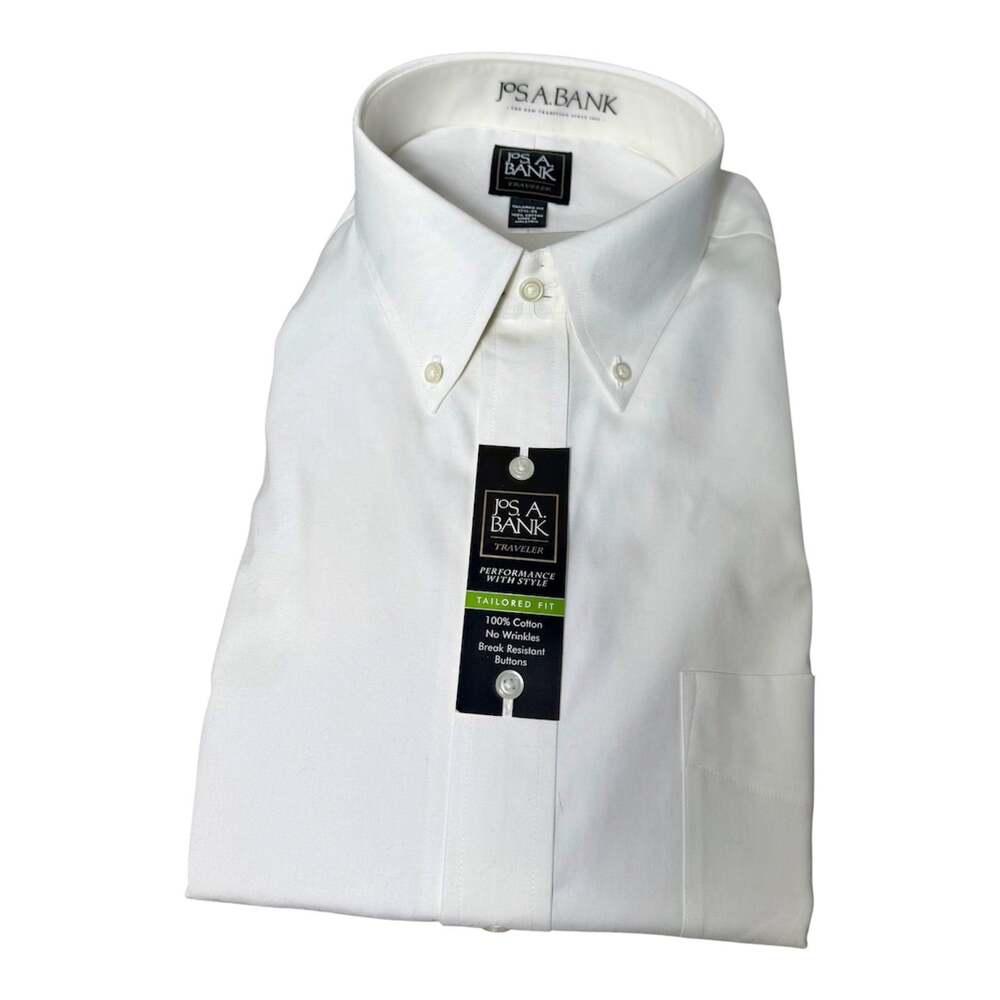NWT $89 Jos A. Bank 17 1/2 35 Traveler Tailored Fit White Dress Shirt No Wrinkle